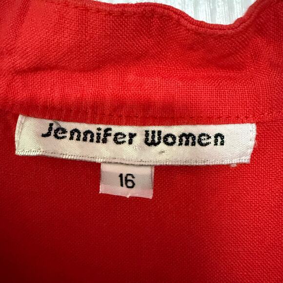 Jennifer Women Coral Red Sequin Embroidered Linen Blend Sleeveless Top Size 16 - Picture 8 of 16